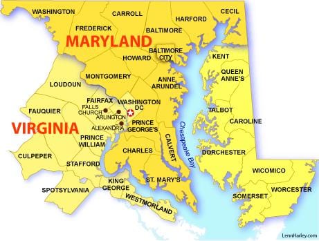 harta e dc, maryland dhe virginia