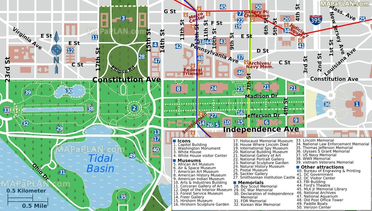 hartën e washington dc atraksionet kryesore