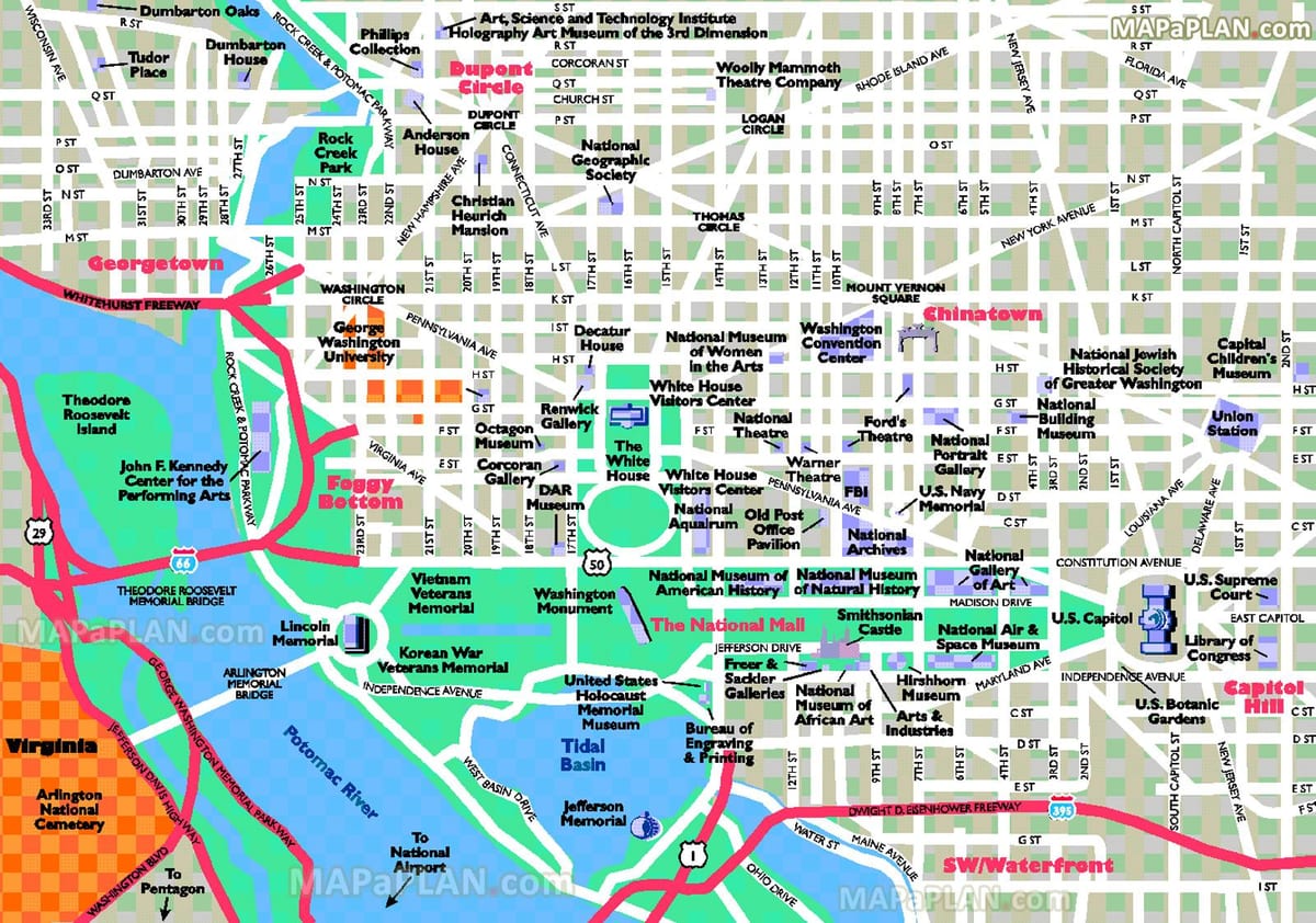 washington dc tërheqjet turistike harta
