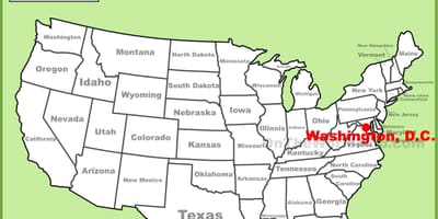 Washington dc në hartën e amerikës